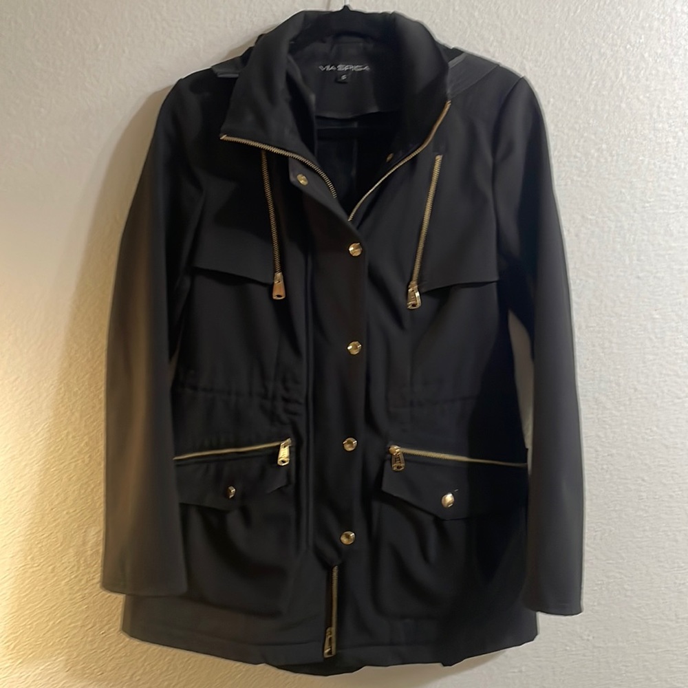 Via Spiga Water Repellant Hooded Softshell Jacket in Black - Sz S - Picture 3 of 11